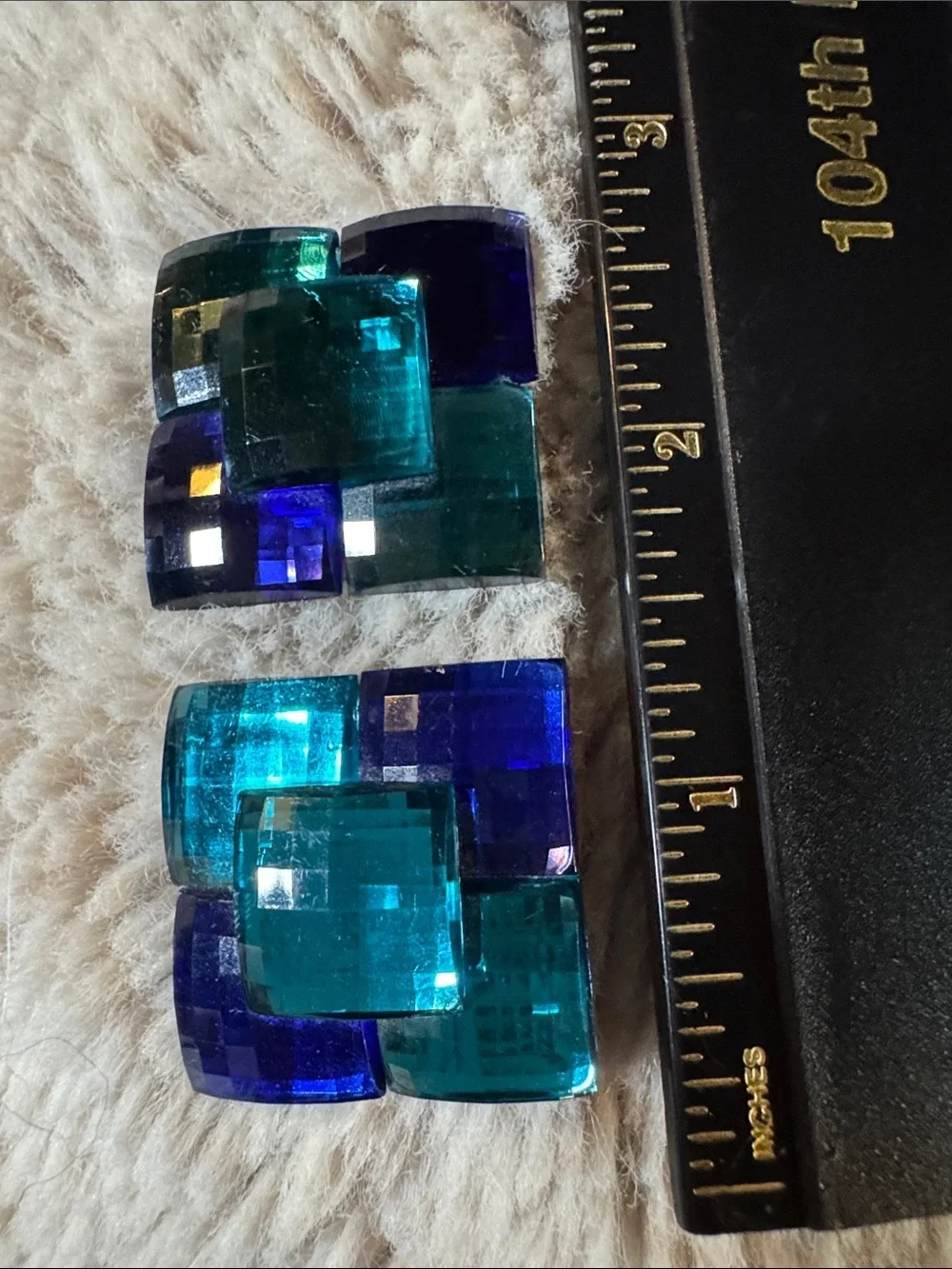 SPARKLE! Vintage Geometric Teal & Cobalt Glass Clip-On Earrings